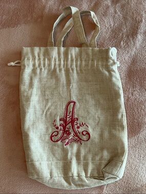 Embroidered Initial Linen Tote Bag in Natural